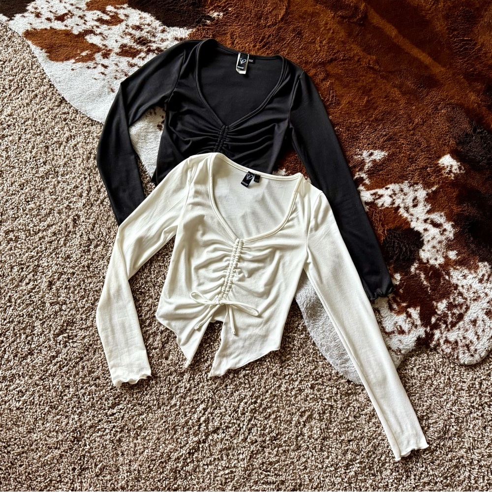 Windsor Long Sleeve Front Tie Crop Tops (2)